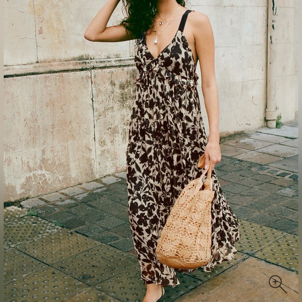 J. Crew Collection ruffle-trim midi dress chiffon black floral print sz 0